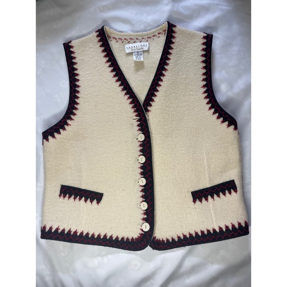 Vtg Cambridge Dry Goods Med 100% Boiled Wool Vest Embroidered Off white Women - Picture 1 of 9